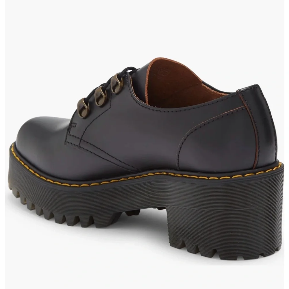 Dr. Martens Platform Black Leather Derby Lug Sole Leona Oxford Shoes Size 11 New